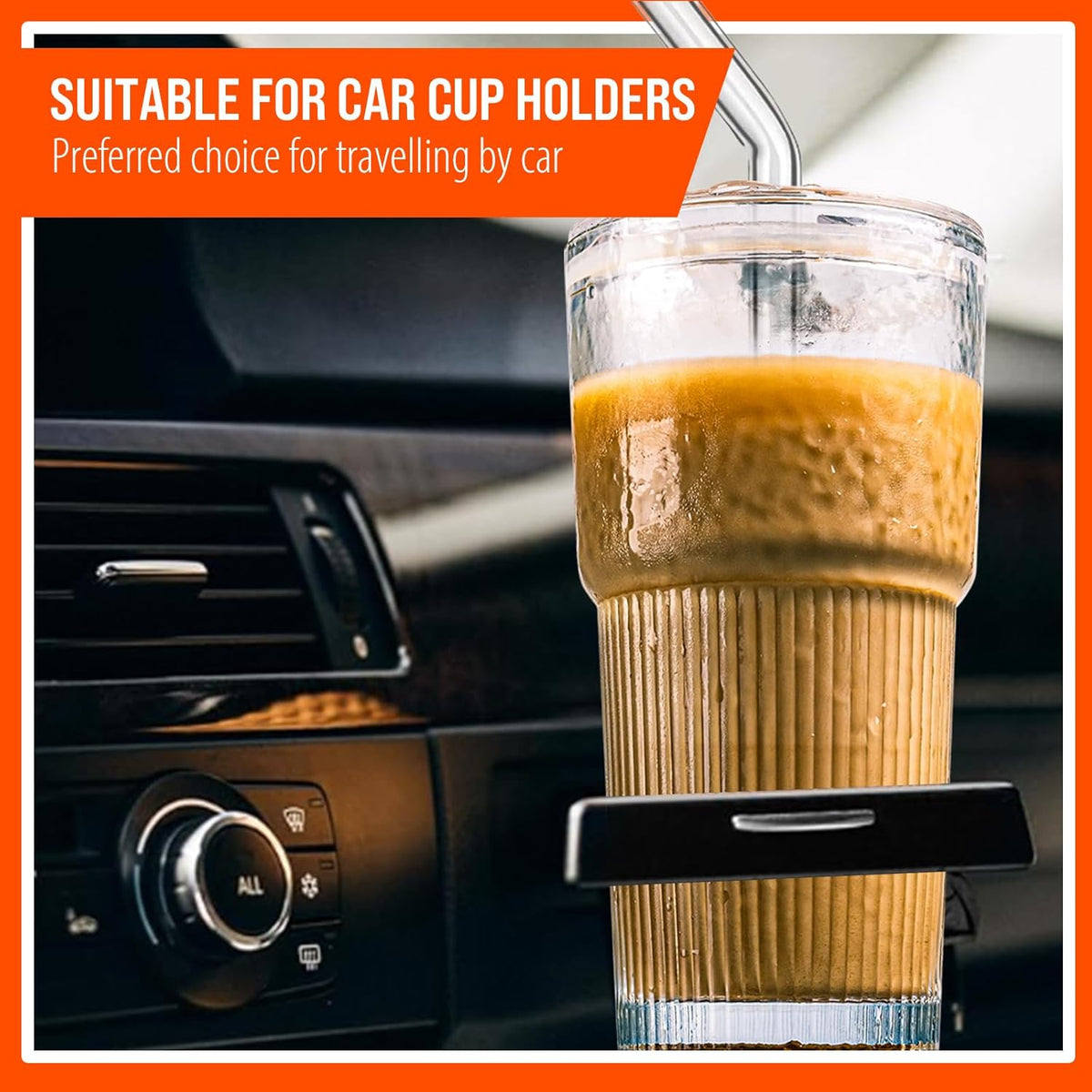 20oz Glass Tumblers with Lids and Straws - Stylish Vintage Ribbed Design for Iced Coffee, Juice, Smoothies, Milkshakes, Cold Beverages & Whiskey Cocktail Beer - Includes Cleaning Brush (2pack-Frosted)