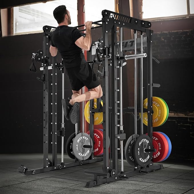 RitFit M1 & M1 Pro Smith Machine with Cable Crossover System, Multi-Function Squat Rack Power Cage for Home Gym, Power Rack and Packages
