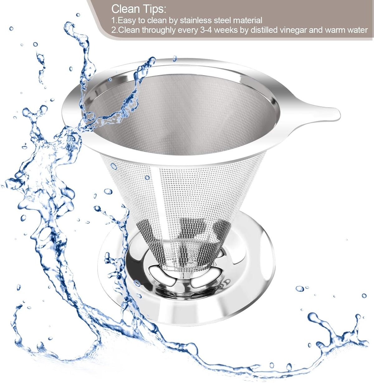 Pour Over Coffee Dripper, Slow Drip Paperless Coffee Filter, Pour Over Coffee Maker for 1-2Cups Brew, Double Mesh Design of Manual Reusable Cone Filter