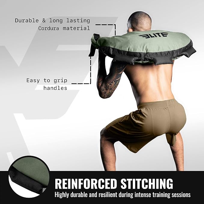 Elite Sports Bulgarian Canvas Bag, Fitness Canvas MMA Gym Cross Workout Training Sandbag 17, 25, 33, 45 lbs (UNFILLED)