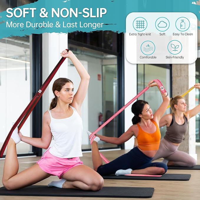 Yoga Exercise Adjustable Straps 8FT with Durable D-Ring for Pilates & Gym Workouts | Hold Poses, Stretch, Improve Flexibility & Maintain Balance