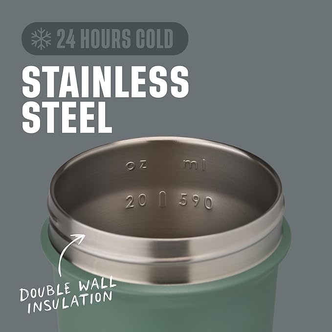 BlenderBottle Strada Sleek Shaker Cup Insulated Stainless Steel Water Bottle with Wire Whisk, 25-Ounce, (Green) Seaglass