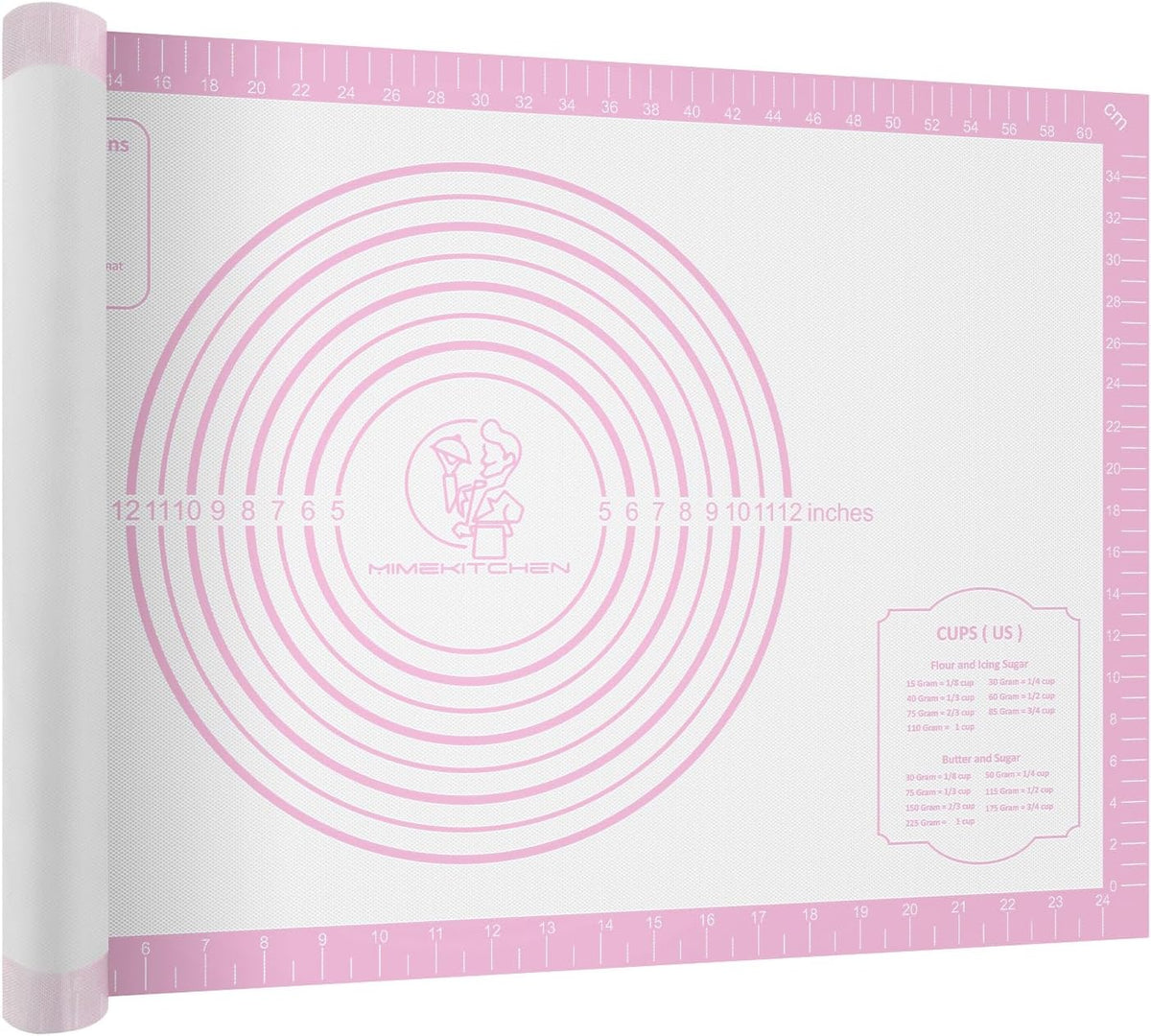 Non-stick Pastry Mat Extra Large with Measurements, Silicone Baking Mat, Kitchen Counter Mat, Dough Rolling Mat, Oven Liner, Fondant Mat, Pie Crust Mat Silicone Bread Mat