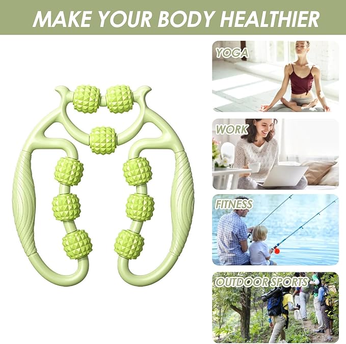 9 Wheels Muscle Roller, Leg Massager Muscle Relaxation Stretching Roller Foam Roller Deep Tissue Massager for Thigh Arms Leg Waist(Green)