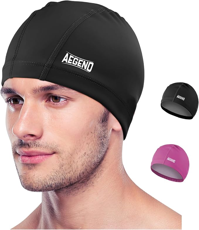 Aegend Fabric Swim Cap, Silicone Waterproof Layer - Breathable Cloth Swimming Cap, Keep Hair Dry with Hight Elasticity for Youth(8-16) Adult, 2 Sizes to Choose