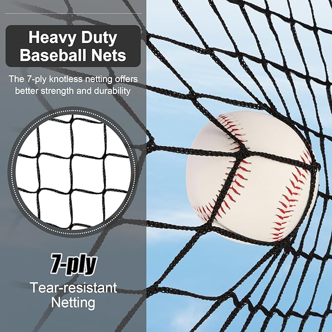 7'X7' Baseball Softball Practice Net,Pitching Net,Batting Net,with Baseball Tee,Bonus Strike Zone and Bow Frame,for Hitting,Pitching, Catching