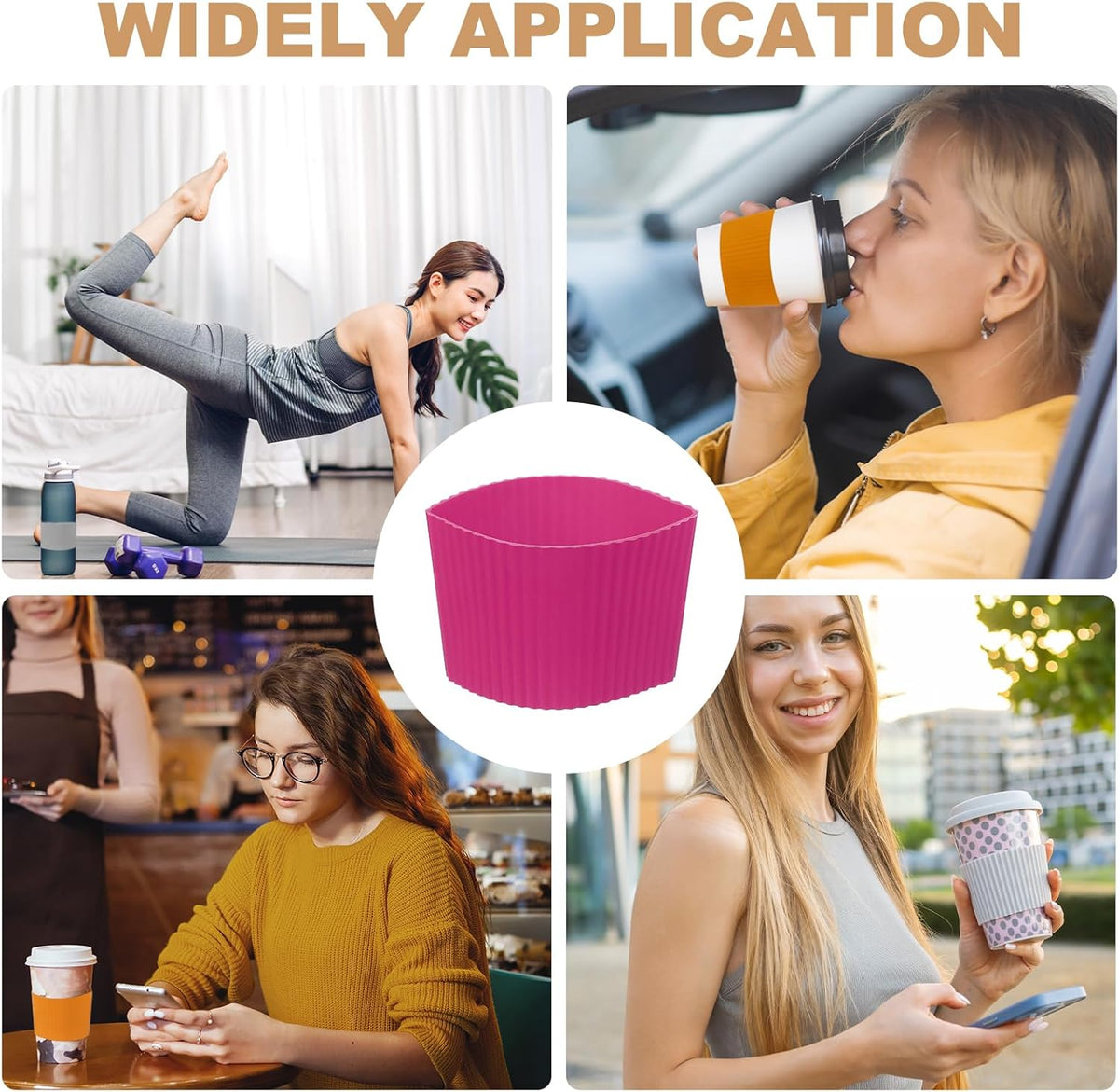 uxcell 6Pack Coffee Cup Sleeves, Reusable Silicone Heat Resistant Cup Protective Sleeve Nonslip Mug Protector Cover for Home Travel Coffee Mug Glasses Water Bottle Boots, Rose Red