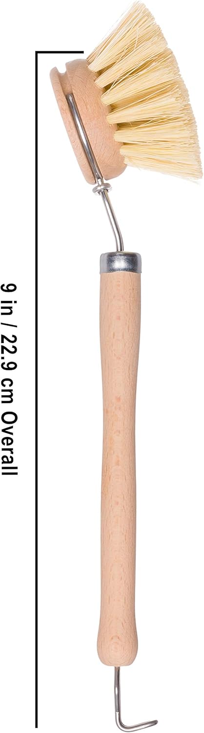 REDECKER Tampico Fiber Bristle 1-1/2-Inch All-Purpose Kitchen Dish Scrub Brush with Beechwood Handle, Bamboo Dish Brush - Wooden Dish Brush with Handle for Pots, Pans, and Kitchen Utensils