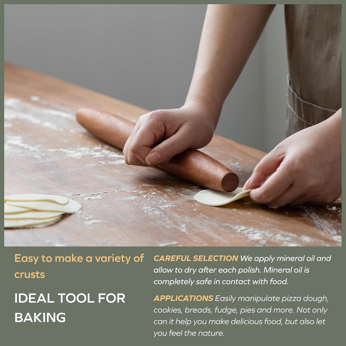 Muso Wood Sapele Wooden French Rolling Pin for Baking, Tapered Roller for Fondant, Pie Crust, Cookie, Pastry (French 17.5inch)