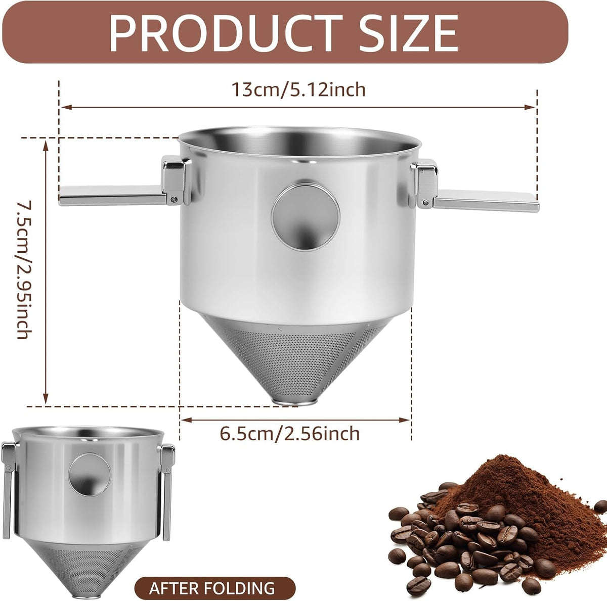 Pour Over Coffee Dripper Stainless Steel Coffee Filter Pour Over Coffee Maker Collapsible Coffee Dripper Cup Cone Filter for Travel Camping (Stainless Steel)