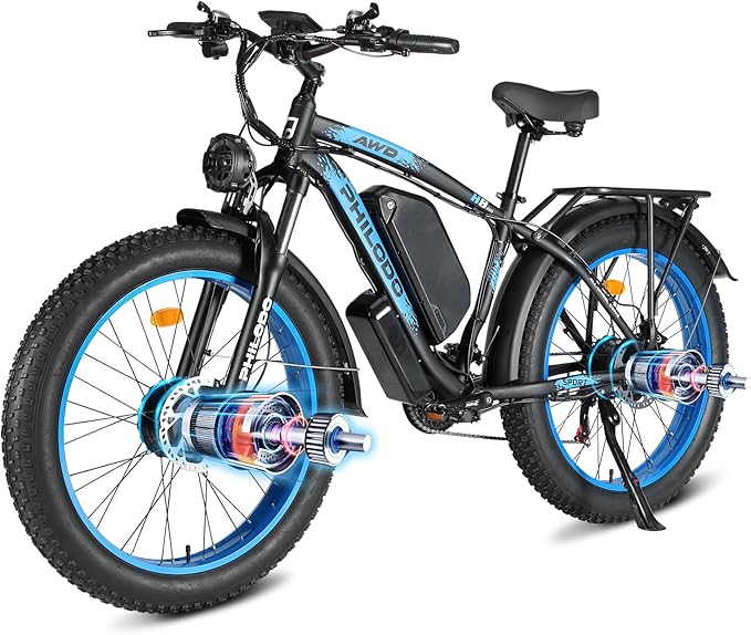 60V 26AH Battery Electric Bike,5000W Dual Motor Ebikes for Adults,Full Suspension Electric Bicycle,26x4 Fat Tires for All Terrain Dirt Bike,21-Speed Gear Electric Mountain Bike