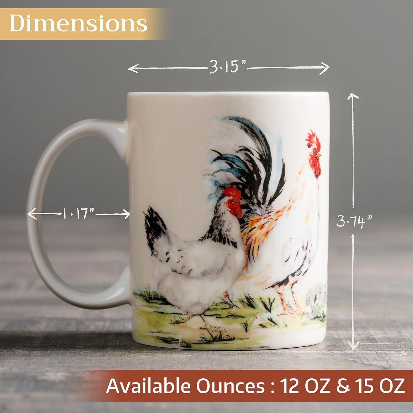 Maison d' Hermine Coffee Mug with Handles Fine Bone China Mugs Pack of Two Tea Cups for Hot Beverages Cappuccino Latte Home Restaurant Office Perfect for Gift (Campagne, 12 Ounce)