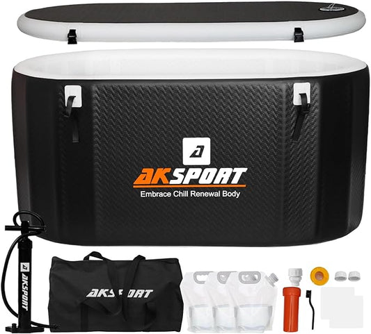 AKSPORT Ice Bath Tub for Athletes, 225 Gallons Inflatable Cold Plunge Tub Compatible with Water Chillers, Icebath for Recovery & Cold Water Therapy, Portable Bathtub for Indoor & Outdoor-Black