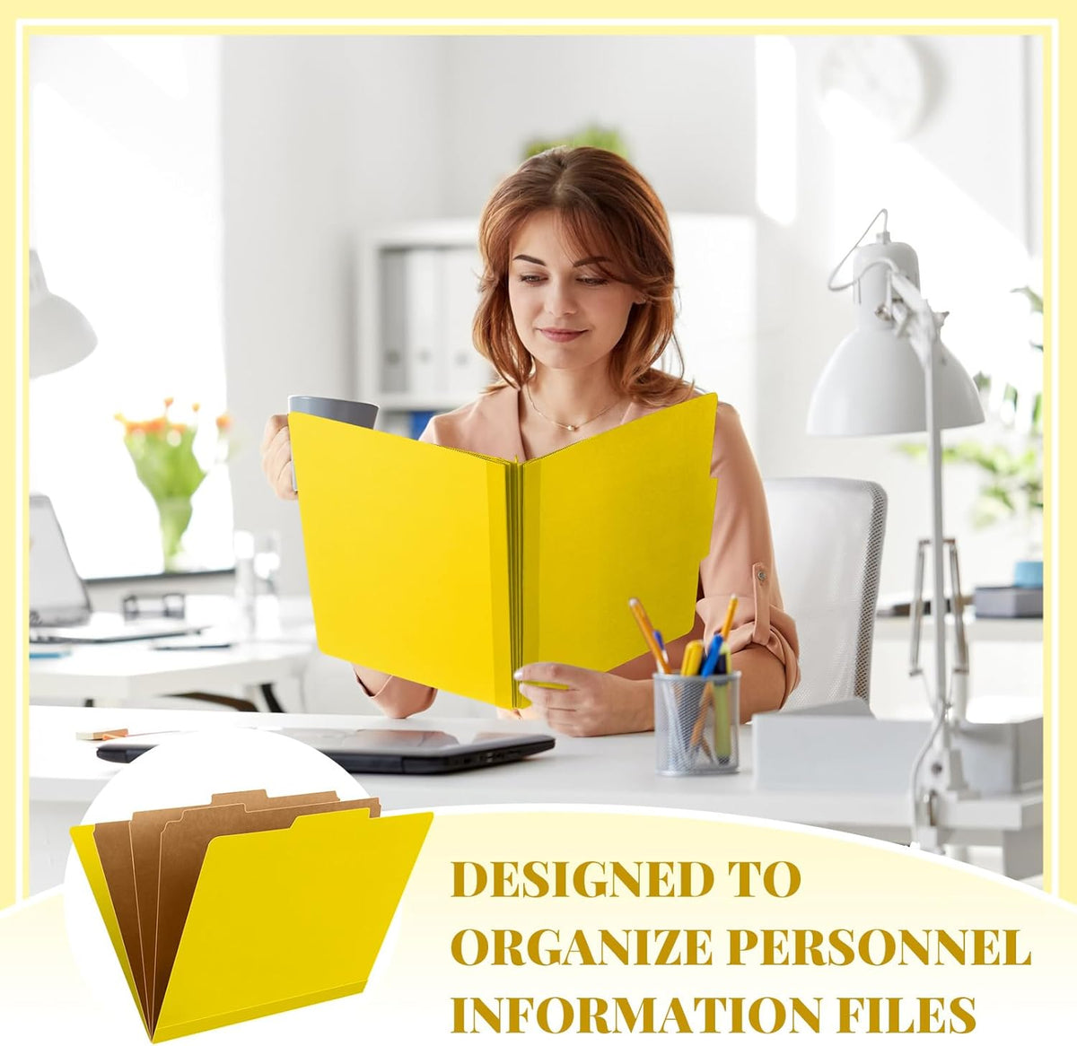 48 Pcs Classification Folders Letter Size, Back to School Supply for Teacher, Student, 3 Dividers Pressboard File Folder Bulk with 2 Fasteners, 3.5 Inch Expanding File Organizer (Yellow)