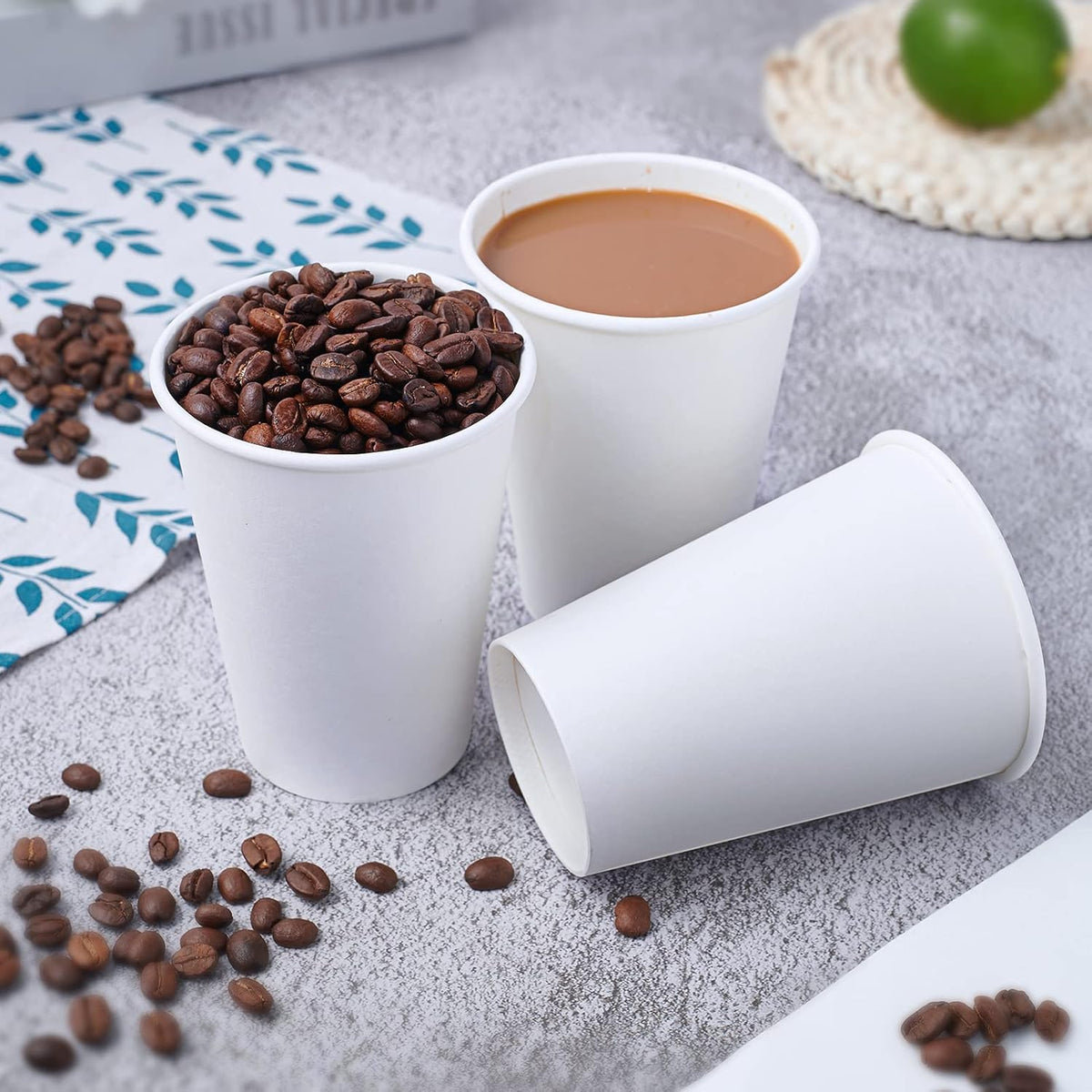 LITOPAK 240 Pack 12 oz Disposable Paper Coffee Cup, White Paper Hot Coffee Cups, Suitable for Party, Picnic, Travel, and Events