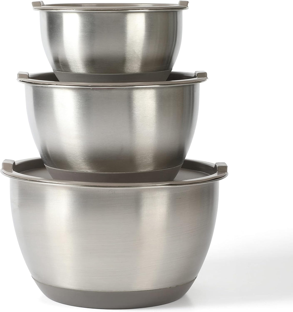 Martha Stewart Rhinewell Mirror Polish 6 Piece Stainless Steel Mixing Bowls with Lid and Non-Slip Base - Grey