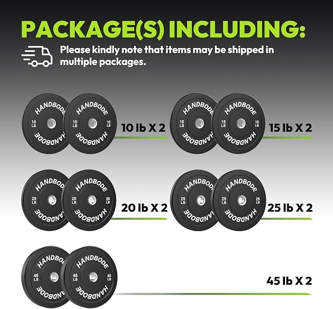 Bumper Plates 2 - Inch Olympic Weight Plate Set for Barbell, 10-55 lb Rubber Weights Sets for Home Gym, Strength Training Plate, Weight Lifting, Black