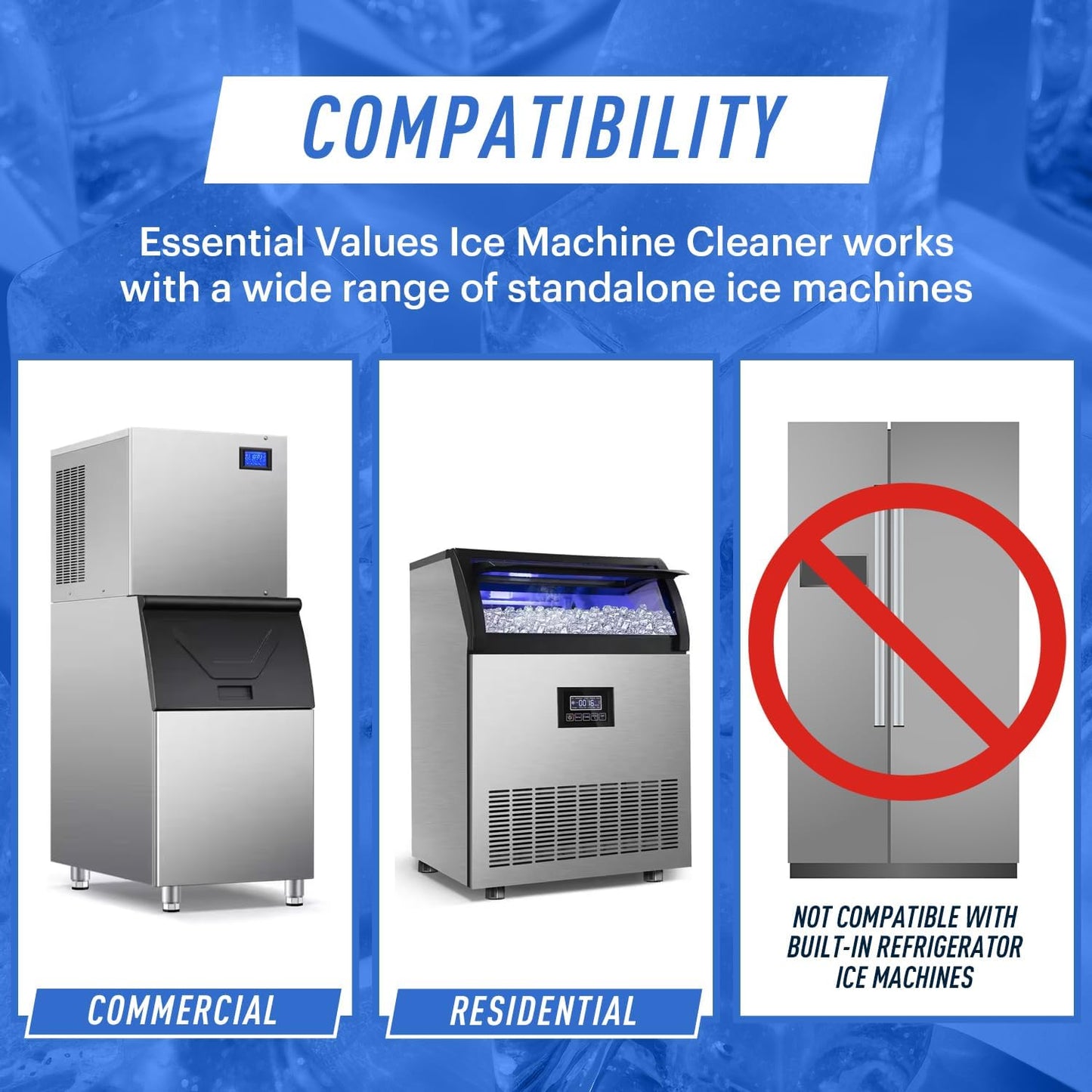 Essential Values 2-Pack Ice Machine Cleaner and Descaler 16 fl oz, Nickel Safe Descaler - Ice Maker Cleaner Compatible with All Major Brands (Scotsman, KitchenAid) - Manufactured in USA