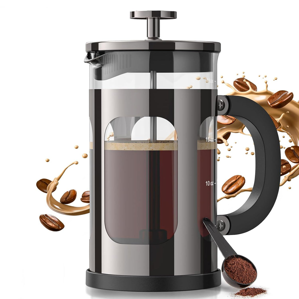 Veken French Press Coffee Maker 21oz 0.6 L, Heat Resistant Thickened Borosilicate Glass,Stainless Steel Brewer,Single Serve Small Pot, Cold Brew Cafetera Teapot for Kitchen Travel Camping, Dark Pewter