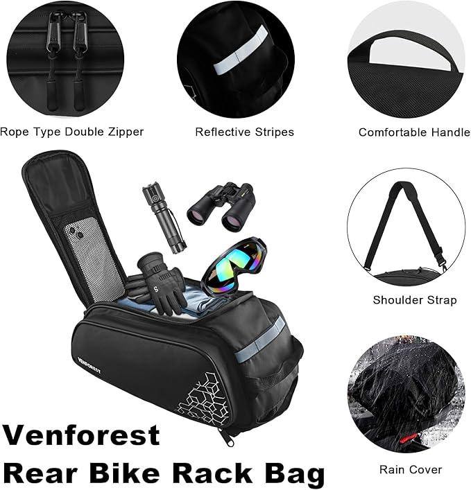 Bike Rear Rack Bag,20L PVC Waterproof Bike Trunk Bag for Road and Mountain Bikes,Multifunctional Bicycle Rear Seat Bag with Rain Cover Bike Saddle Bag for Cycling Trip (Black)