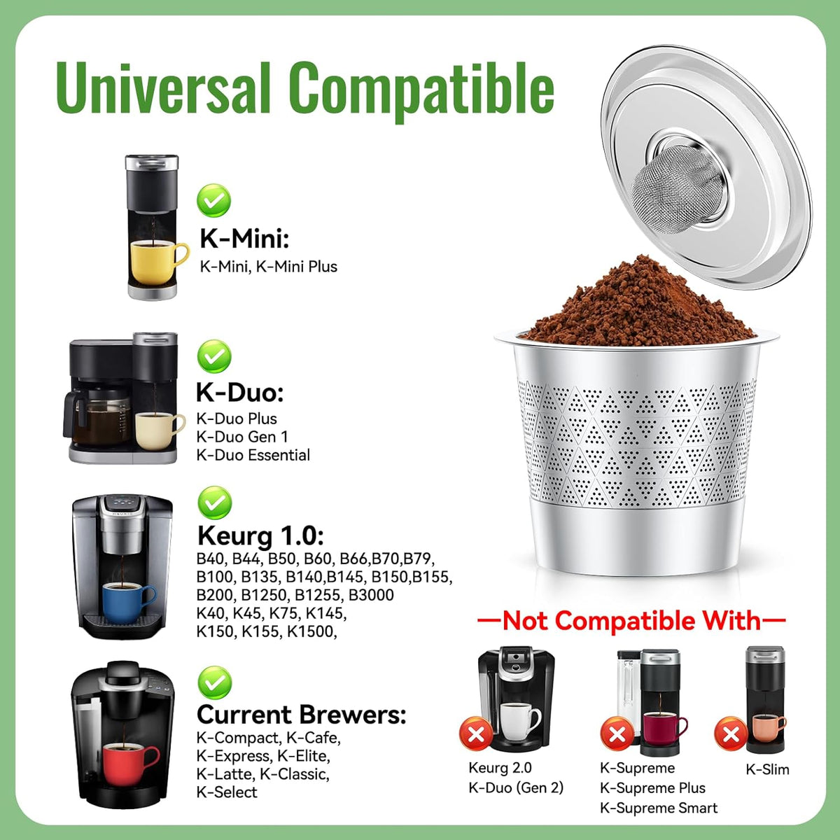 CAPMESSO Reusable K Cups for Keurig 1.0: Stainless Steel Reusable Coffee Pods - Dual-Mesh Refillable Coffee Filter for Richer Coffee NO Grit - for Keurig Coffee Maker K-Express K-Elite K-Mini (1 Pack)
