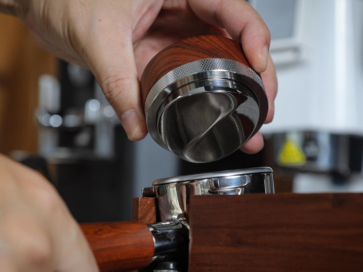 58mm Gaggia Espresso Accessories Kit –Rosewood Naked Portafilter, Auto-Level Espresso Press, Ground Distribution Tool, Wooden Barista Holder & Coffee Puck Knock Bin
