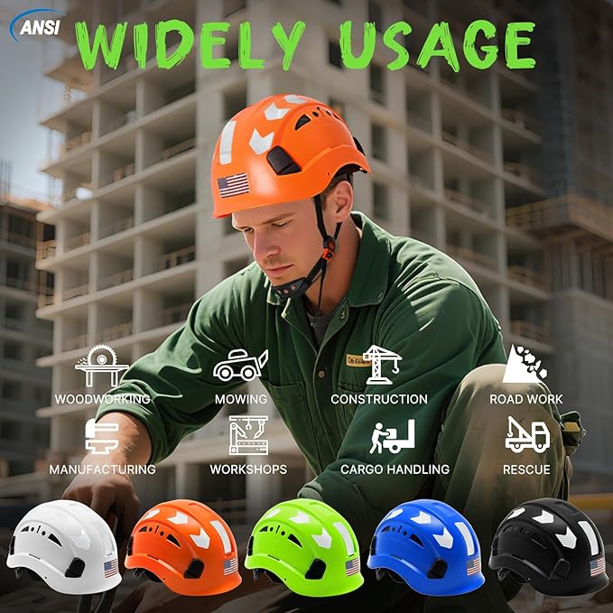 AOLAMEGS Construction Safety Hard Hat - ANSI Z89.1 Type Ι OSHA Approved Safety Helmets with Chin Straps Lightweight Reflective Vented ABS Hard Hats For Men Women Industrial Workwear 6-point Suspension