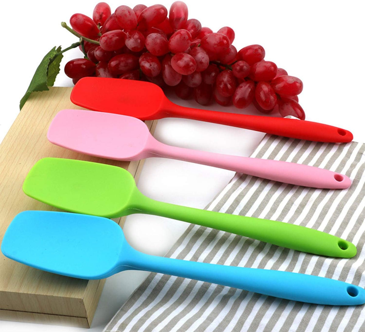 Silicone Spatulas, 10.6 inch Rubber Spoon Spatula Heat Resistant One Piece Design Seamless Non-Stick Spoonulas Flexible Scrapers Baking Mixing Tool (4 Pcs)