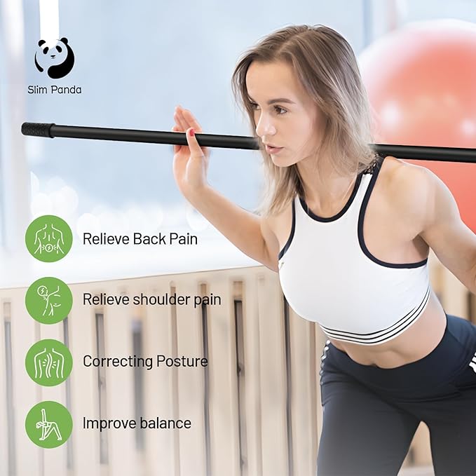 Slim Panda Yoga Stick, 5ft Natural Bamboo Stick with Rubber Ends, Exercise Stretching Stick for Yoga, Stretching, Balance and Correcting Posture, Rehabilitation Physical Therapy Aids