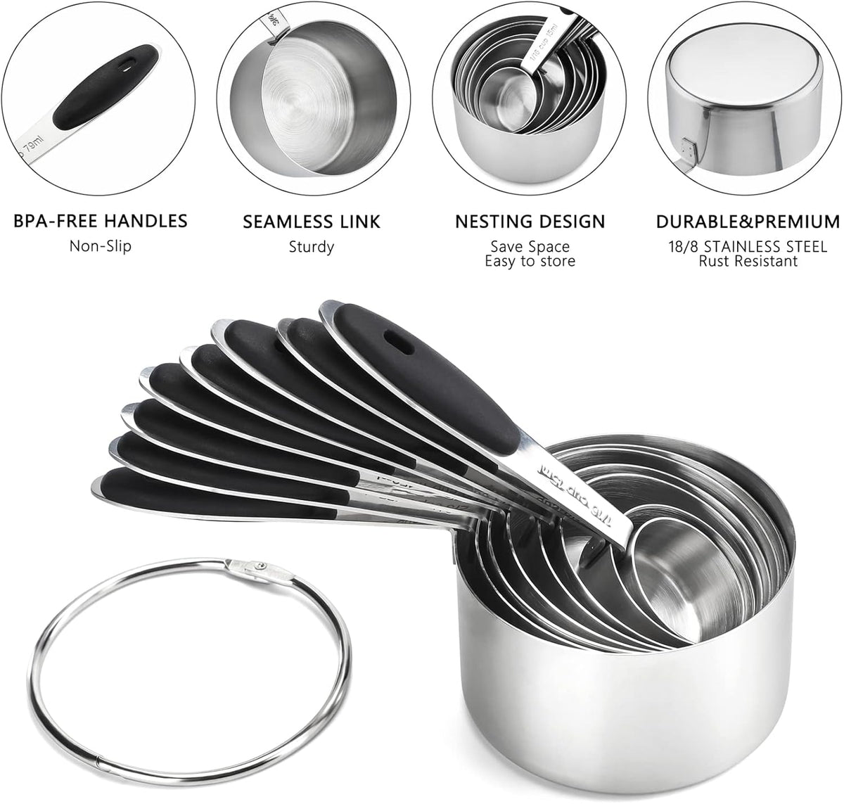 Measuring Cups Set of 8 Stainless Steel Measuring Cups for Dry and Liquid Ingredients