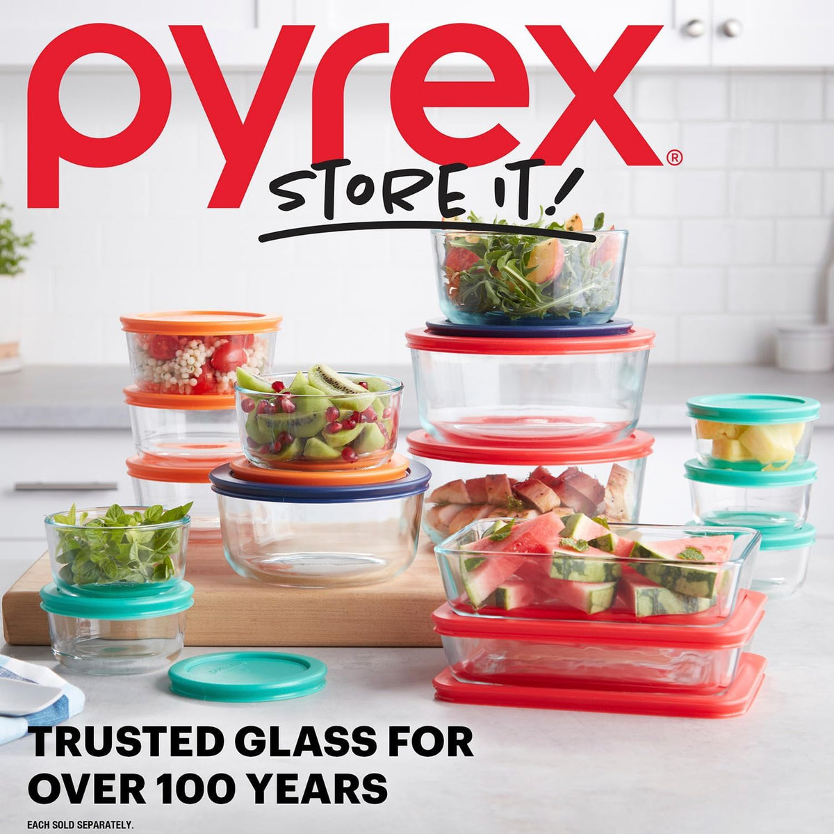 Pyrex Simply Store (7-Pack) Glass Food Storage Containers Set, (1, 2, 4 & 7 Cup) Meal Prep Containers With BPA-Free Lids, Dishwasher & Microwave Safe