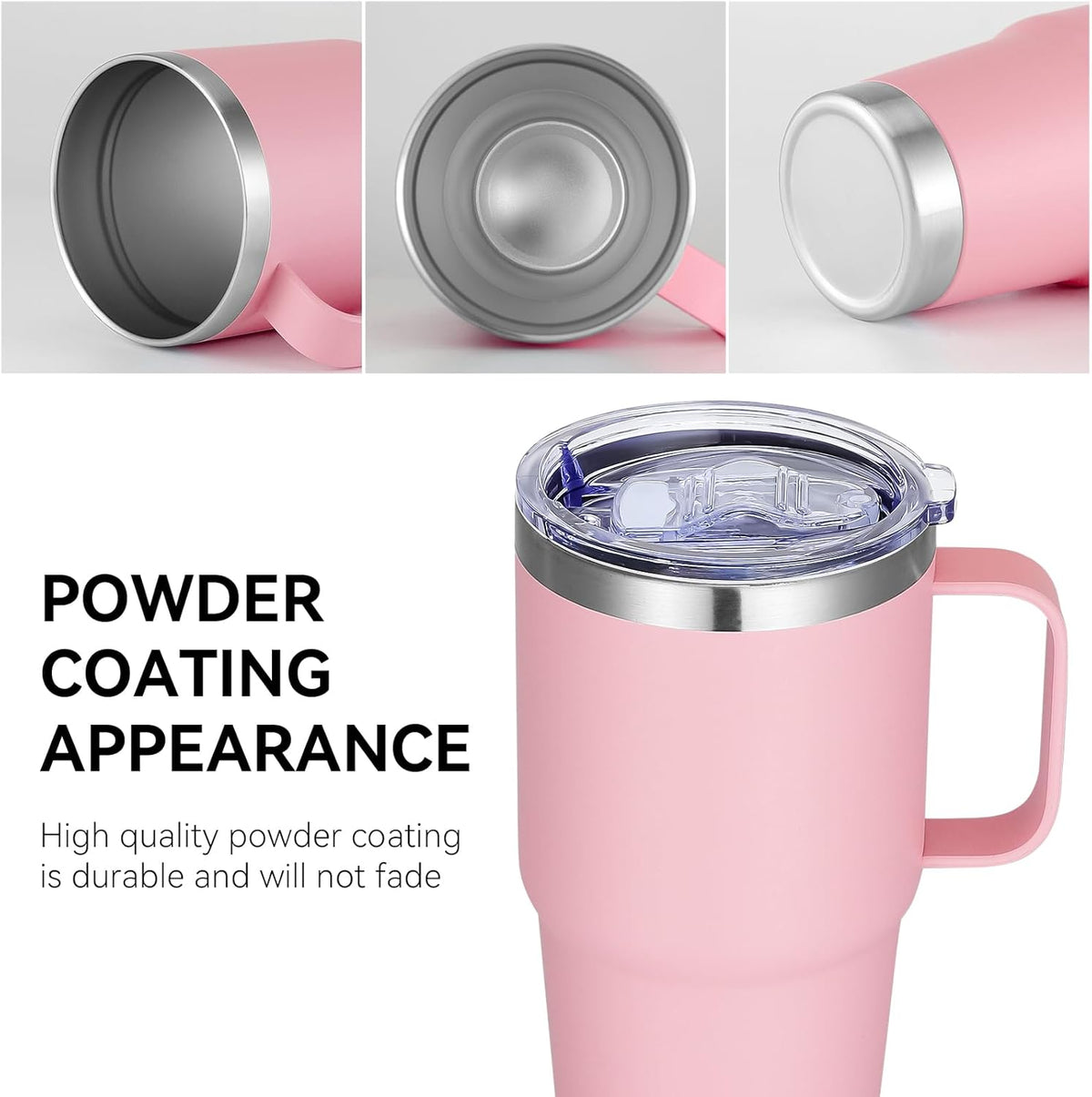 VEGOND 20 oz Tumbler with Handle Lid and Straw, Stainless Steel Insulated Travel Coffee Mug Spill Proof Double Wall Metal Tumbler Cup Keeps Drink Hot and Cold, Pink 1 Pack