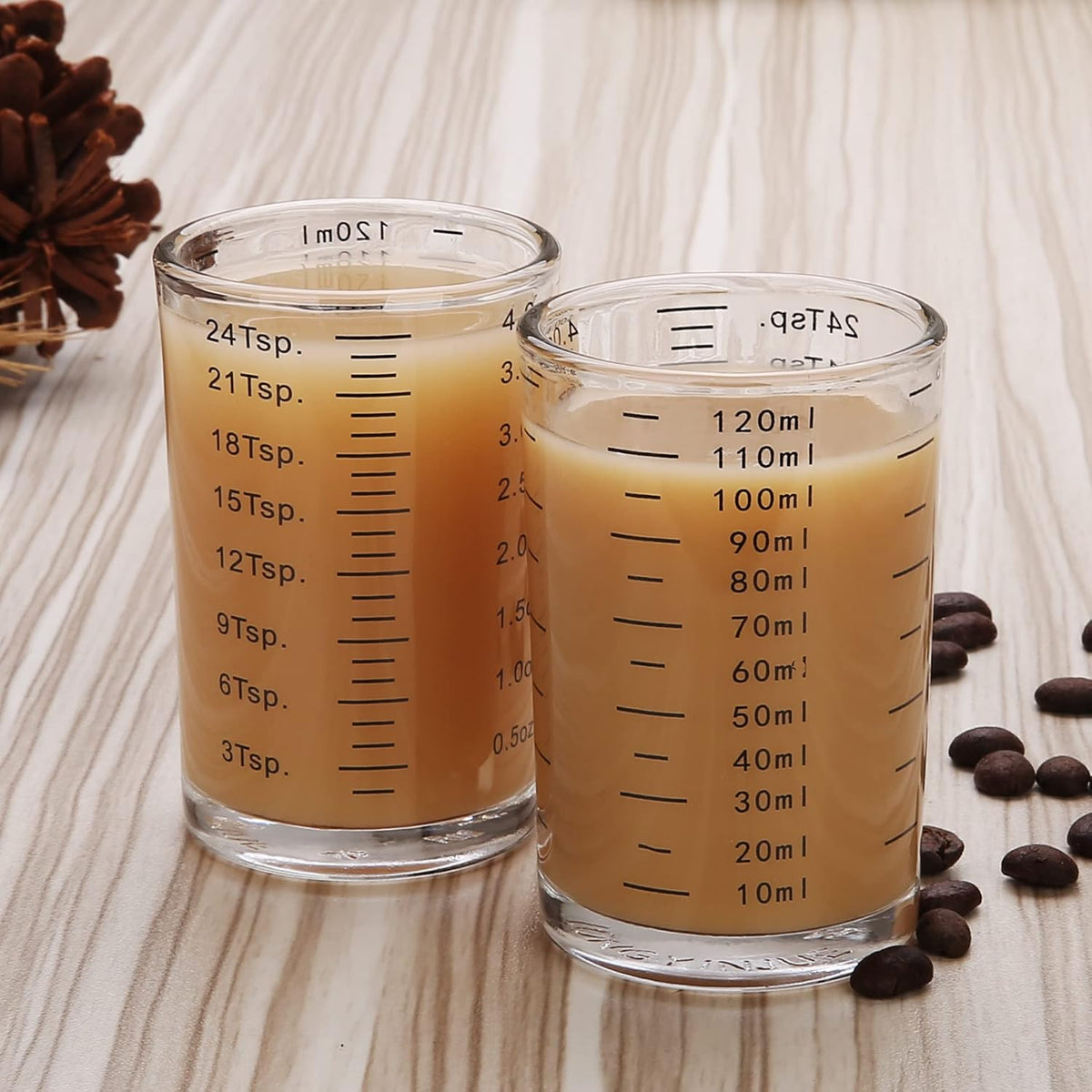 BCnmviku Measuring Cup Shot Glass 4 Ounce/120ML Liquid Heavy High Espresso Glass Cup Black Line (1, Black)