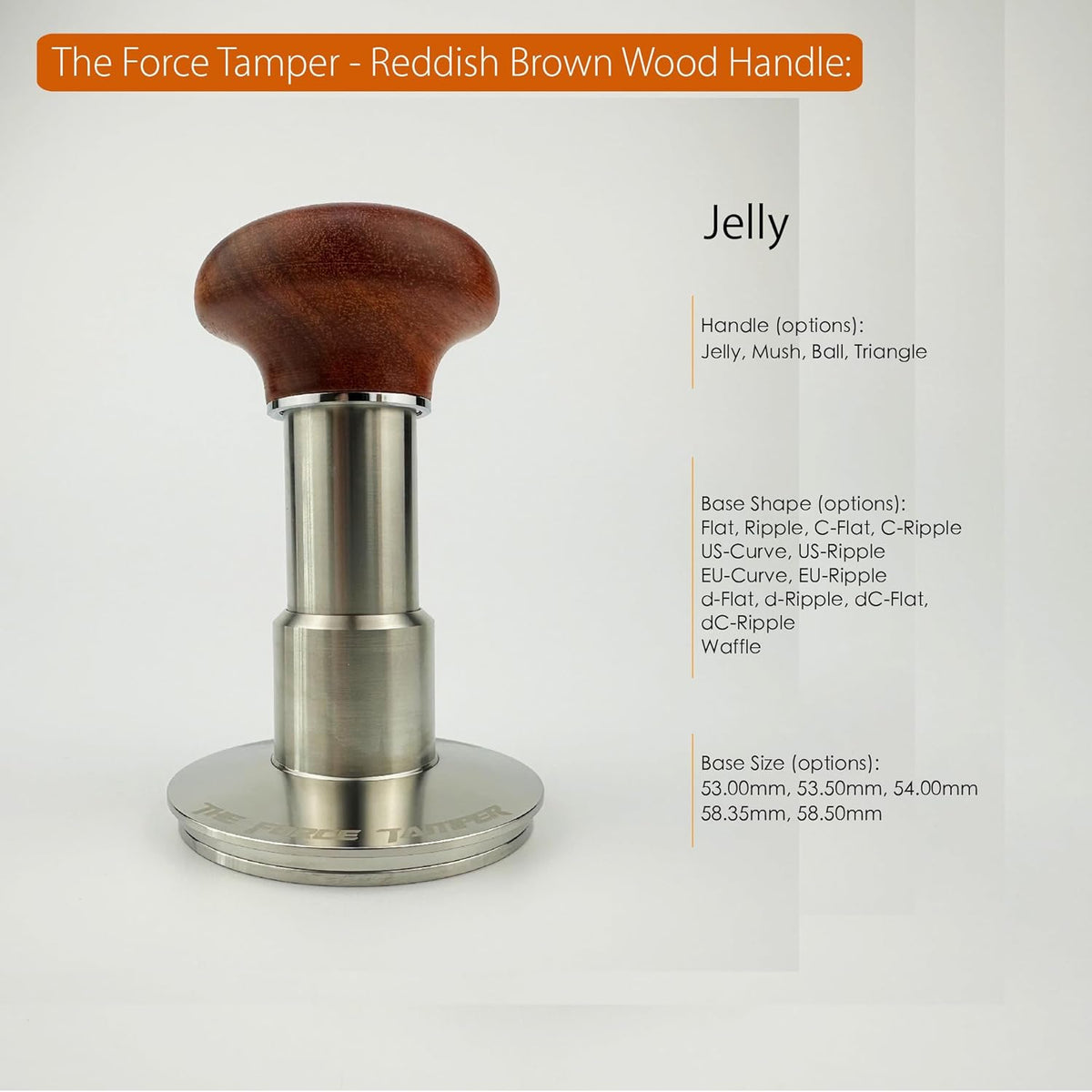 The Force Tamper Automatic Impact Coffee Tamper Standard Set Wood Handle (Jelly, 58.35mm)