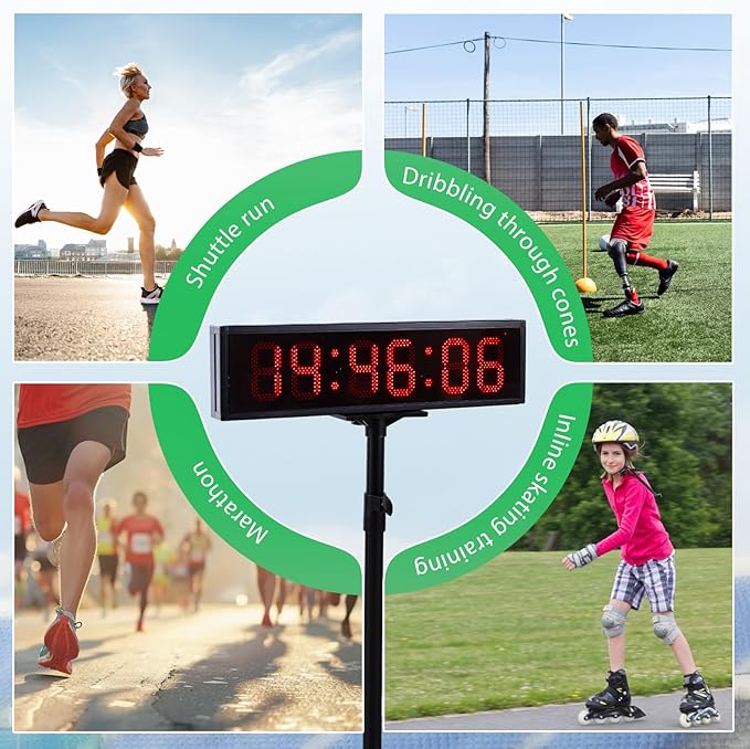 6.4FT High LED Large Timer Race Clock with Tripod Cordless Countdown/up Clock Stopwatch with IR Remote Control for Sports Race, Running Events, Marathon