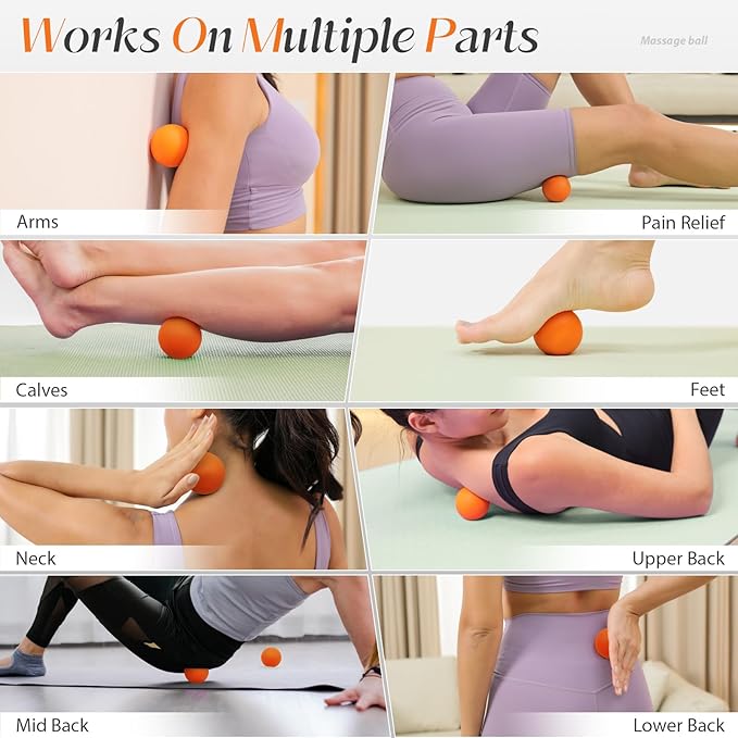 Massage Lacrosse Balls for Myofascial Release,Yoga Deep Tissue Massage,Trigger Point Therapy and Foot Plantar Fasciitis,Muscle Soreness Massager Ball (2 Packs) (Orange)