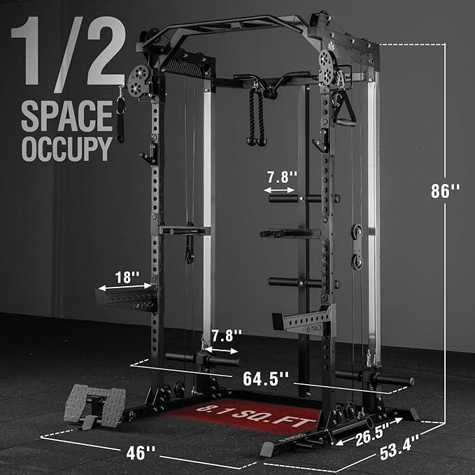 Mikolo Power Cage, 2000LB Power Rack with Independent Dual Pulley System, Multi-Function Home Gym Workout Machine for Cable Crossover