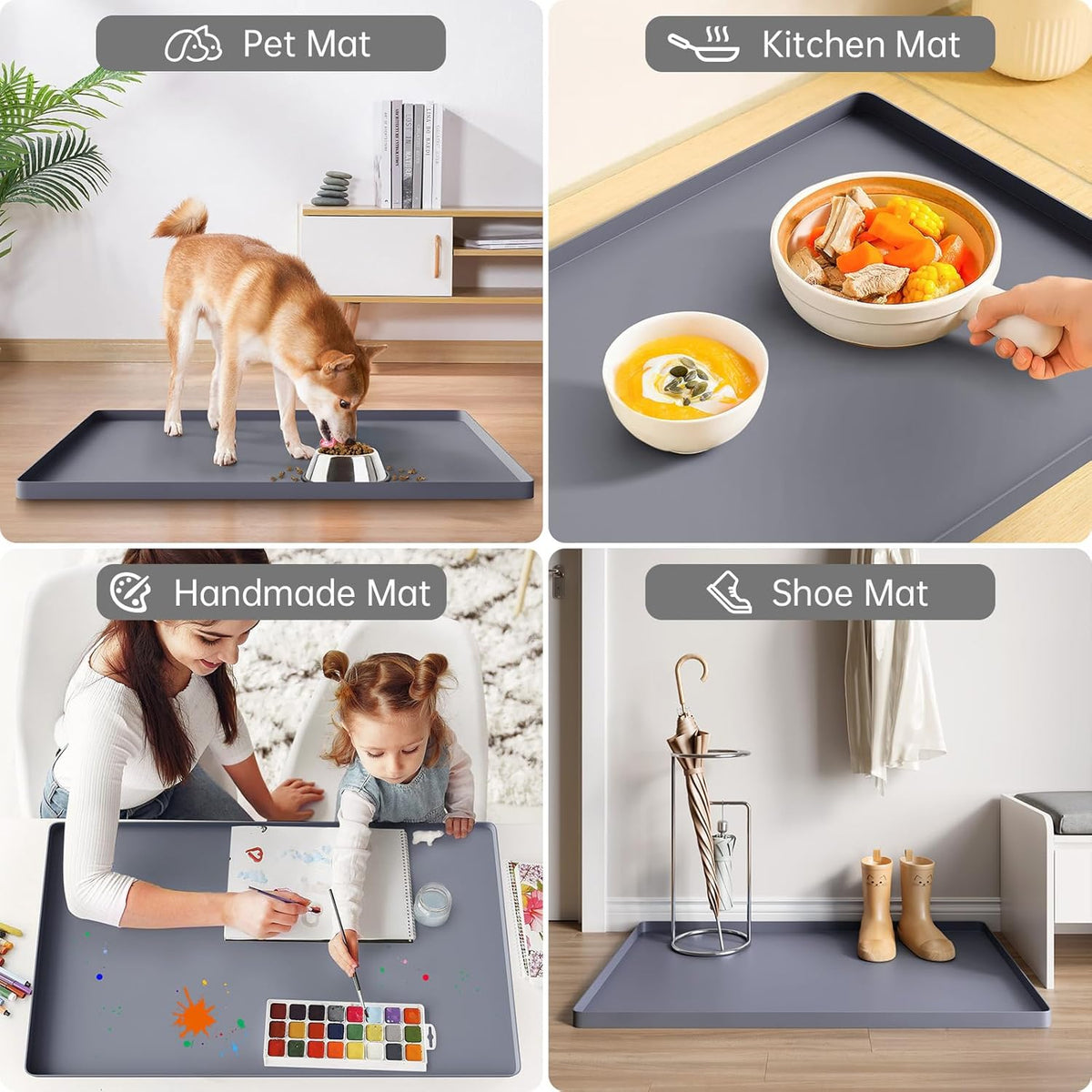 FLATO Waterproof Under Sink Mat 31" x 22" Shelf Liner for Kitchen and Bathroom, Cabinet Protector, Organizers and Storage, Flexible Silicone Drip Tray