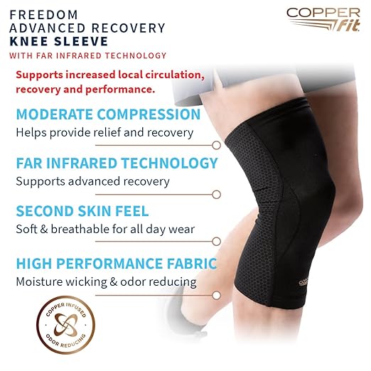 Copper Fit Recovery Knee Compression Sleeve - Breathable, Second Skin Feel - Arthritis, Joint Pain, Circulation - For Men and Women (XX-Large)