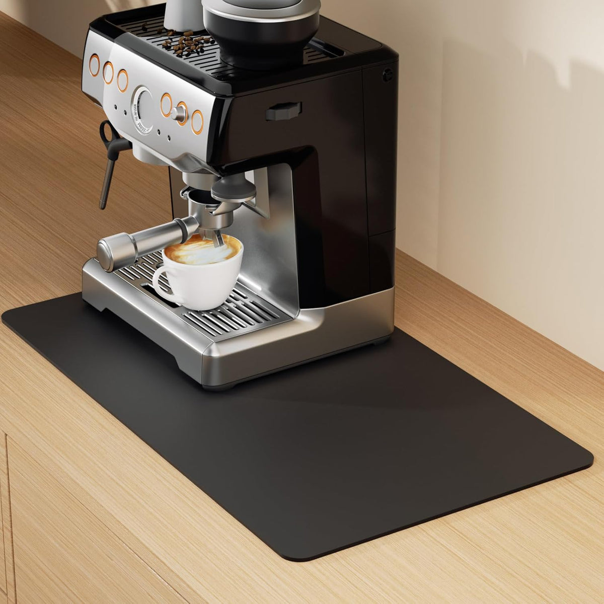 Coffee Mat Hide Stain Rubber (Black, 40cm×50cm), Coffee Bar Accessories Fit Under Espresso Machine CoffeeMaker Coffeepot, Backed Absorbent Dish Drying Mat for Kitchen Counter (Black, 16"x24")