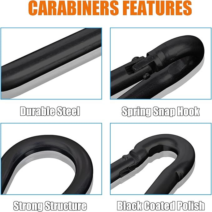 30Pack Carabiner Clips Heavy Duty, 4” Large Spring Snap Hooks Bulk, Galvanized Black 3/8” Carabiners for Camping, Solid Spring Clips for Home Gym Hanging Hammocks Swing Hiking-1100lbs Holding Capacity