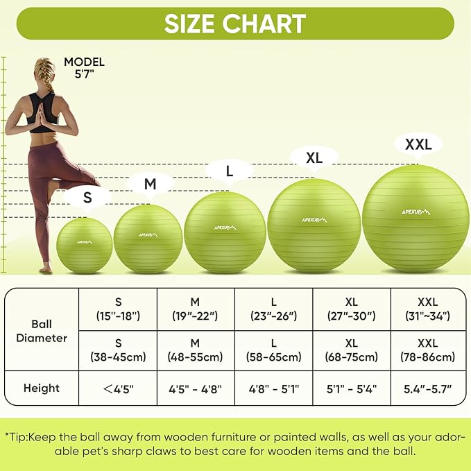 APEXUP Yoga & Pilates Ball - Anti Slip Heavy Duty Gym Ball for Fitness, Balance & Core Workout