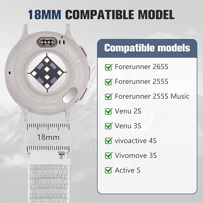 18mm 20mm 22mm Hook and Loop Watch Band Compatible with Garmin Vivoactive 5/ Vivoactive 6/ Vivoactive 3, Soft Nylon Breathable Sport Strap for Venu 2S/ Venu3S/ Forerunner 265s,Venu 3/ Venu 2 Men Women