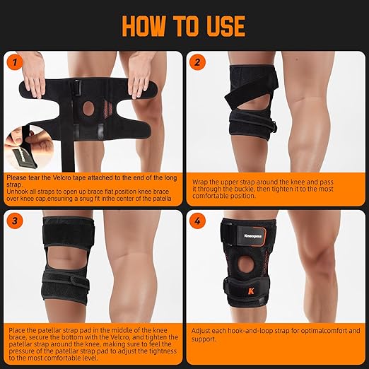 2-in-1 Professional Knee Brace for Pain Relief,Adjustable Knee Support with Patella Pad & Side Stabilizers, Compression Knee Sleeve for Meniscus Tear, ACL, Joint Pain, Runner, Workout-Men & Women