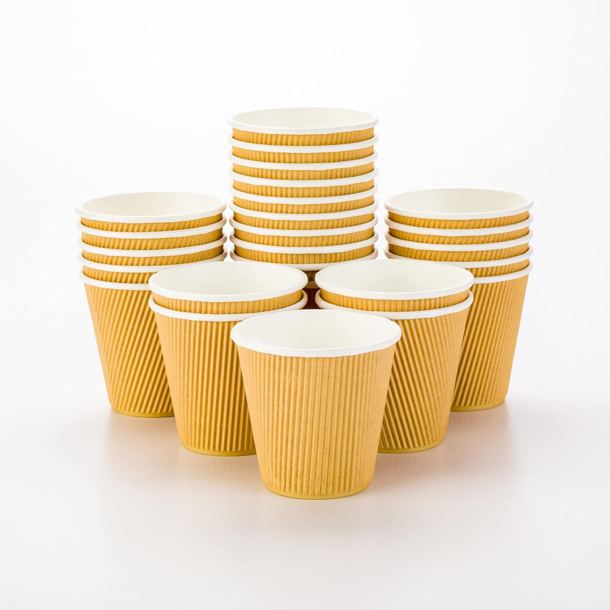 Restaurantware 8 Ounce Double Wall Disposable Coffee Cups, 25 Insulated Kraft Paper Tumblers Ripple Wall Design, Lids Available and Sold Separately, for Hot Drinks like Tea, Hot Chocolate