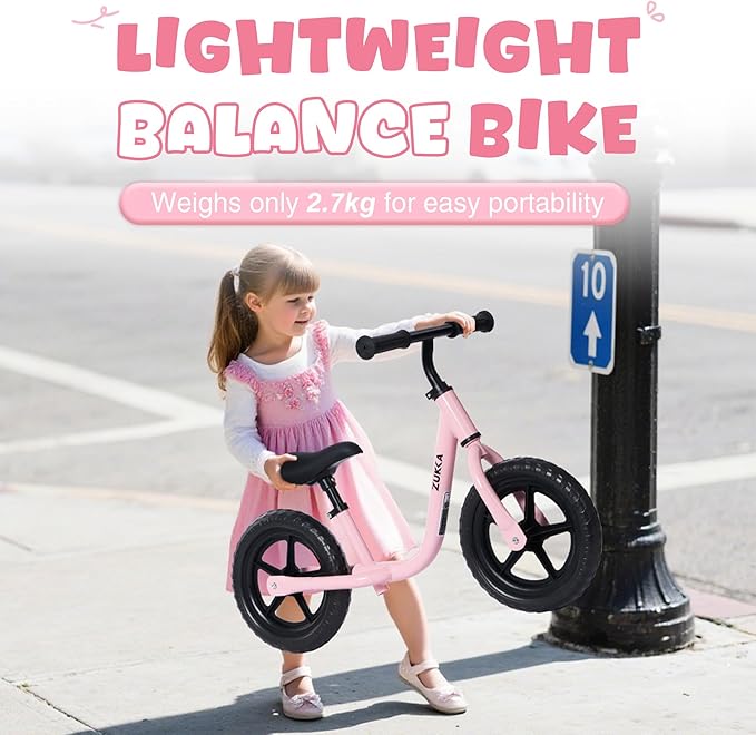 12 inch Toddler Balance Bike Adjustable Handlebar & Seat Anti-Slip Grip Suitable for 2-5 Years Old with Footrest Lightweight for Tolddlers Boys Girls Multiple Colors to Choose