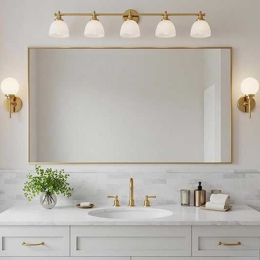 20x40 Inch Brass Bathroom Mirror for Wall, Aluminum Frame Rectangle Rectangular Vanity Mirror, Modern Large for Bedroom, Living Room, Horizontal or Vertical