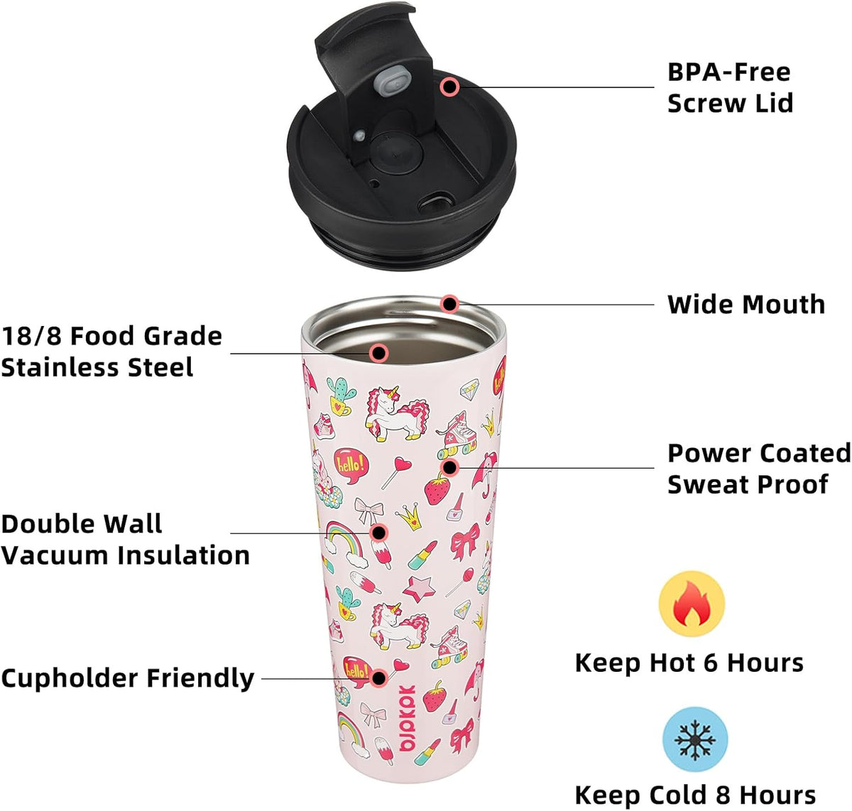 BJPKPK 26oz Insulated Tumbler With lid And Straw Stainless Steel Tumblers Travel Coffee Mug Reusable Thermal Cup,Unicorns
