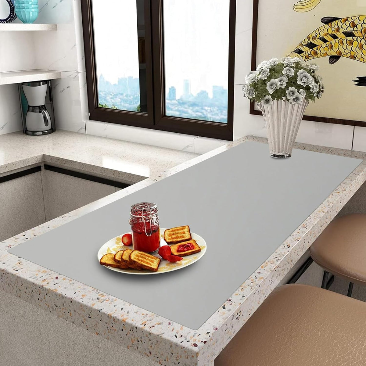 Extra Large Silicone Mat,Silicone Mats for Kitchen Counter Island Dinner Table Countertop Protector Heat Resistant Mat (120” x 48”, Grey)
