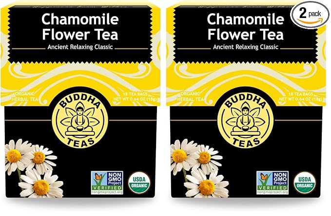 Buddha Teas Organic Chamomile Flower Tea - OU Kosher, USDA Organic, CCOF Organic, 18 Bleach-Free Tea Bag (Pack of 2)